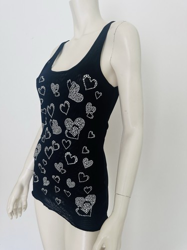 Blumarine Blugirl Folios Cami Top Negro Elástico Plata Tachuelas Corazones Talla 44 M 🖤 - Imagen 20 de 21