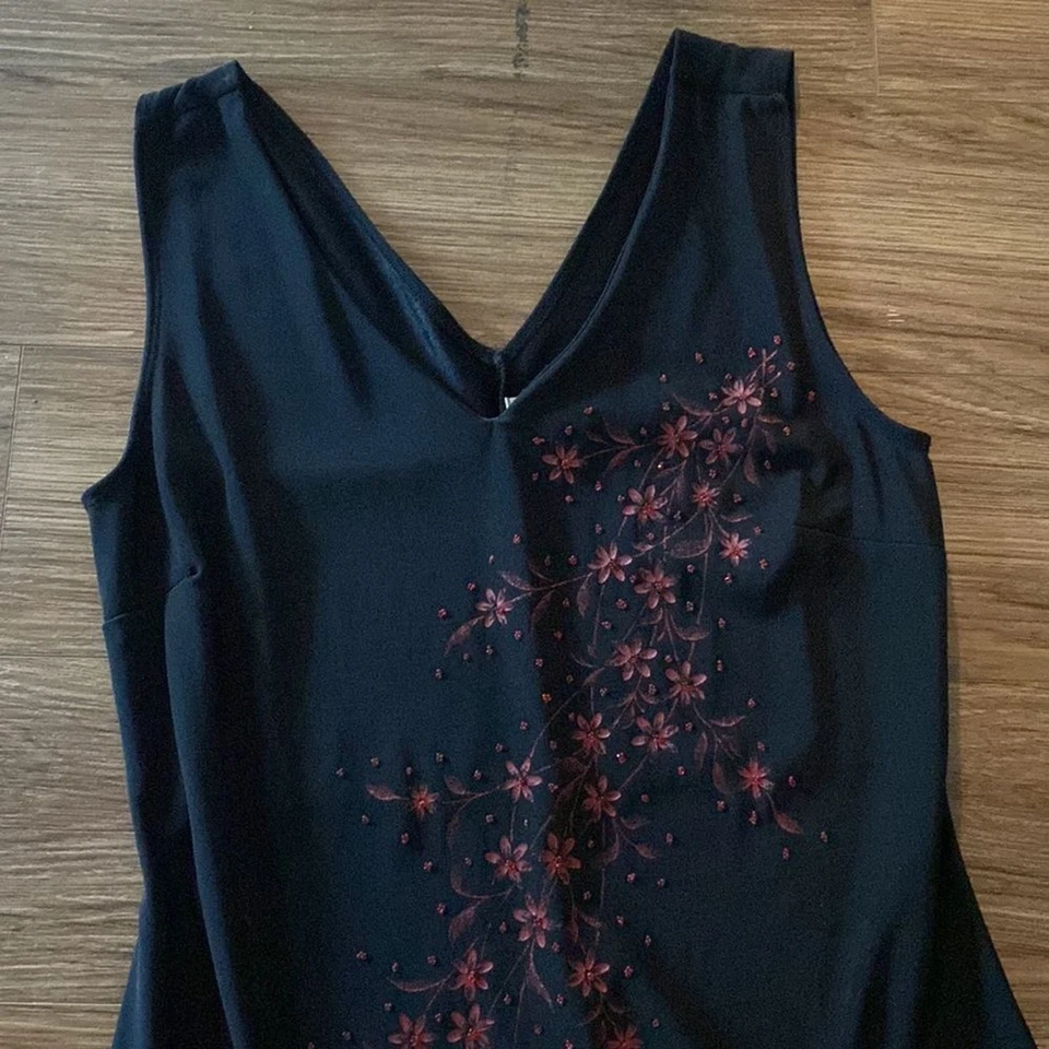 VTG Y2K black & red floral glitter whimsigoth moody LBD cocktail dress size S - Image 2 of 4