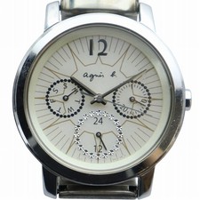 agnes b. Watch Bangle Watch Quartz Chronograph Logo White Dial Silver V14J-0BL0