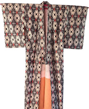 1950's Antique Japanese KIMONO Meisen Silk Kimono Gown Robe Vintage,length 157cm