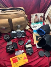 (AS-IS) Canon AL-1 QF Black 35mm SLR  Camera with FD 50m 1:2.8 Lens &28mm 1:2,8