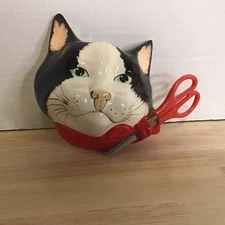 Vintage Babbacombe Pottery Tuxedo Cat String & Scissor Holder Laureston England