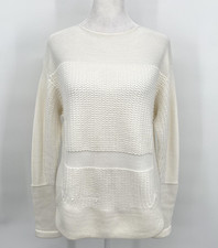 Helmut Lang Sweater Womens Size Medium White Textured Knit Inlay Soft Luxury