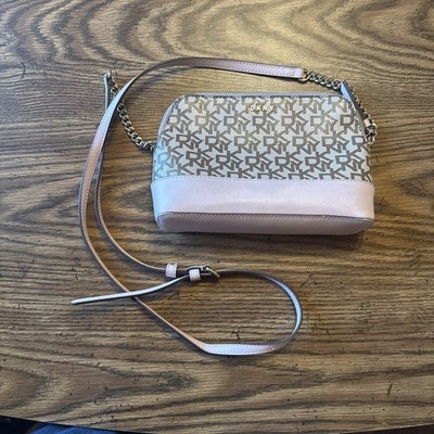 DKNY Women s Crossbody Bag Purse Bryant Top Zip Dome Chain Strap Brown Monogram