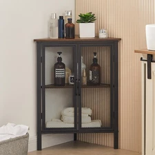 Corner Cabinet/Table, 3-Tier Display Shelves with Protection Door, Metal Fram...