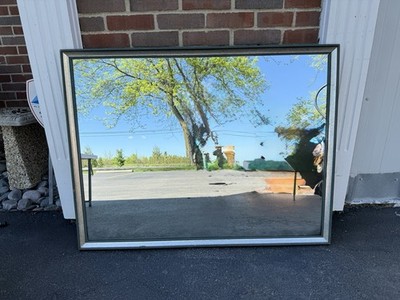 Vintage MCM Rectangular Wall Mirror - Speckled Silver & Sage Green Beaded Frame