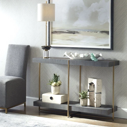 Uttermost Taja Modern Brass / Wood Console Table - Picture 4 of 4