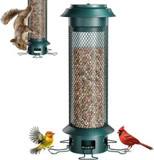 Squirrel Proof Metal Bird Feeder, Extra Wide Feeding Space, Removable Tray 