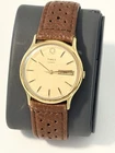 Vintage Timex Q Watch Mens M CELL Quartz 34mm 7" Brown Leather Strap Day Date