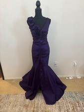 Xscape Purple One Shoulder Dress Ruffle Rosette Satin 10