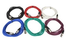 6 XLR Cables 6m Length 3 Pin- Black, Red, White, Purple, Blue & Green Supplied