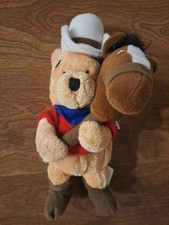 Disney Store Mini Bean Bag Cowboy Pooh with Horse Stick toy. New with tag. 8"