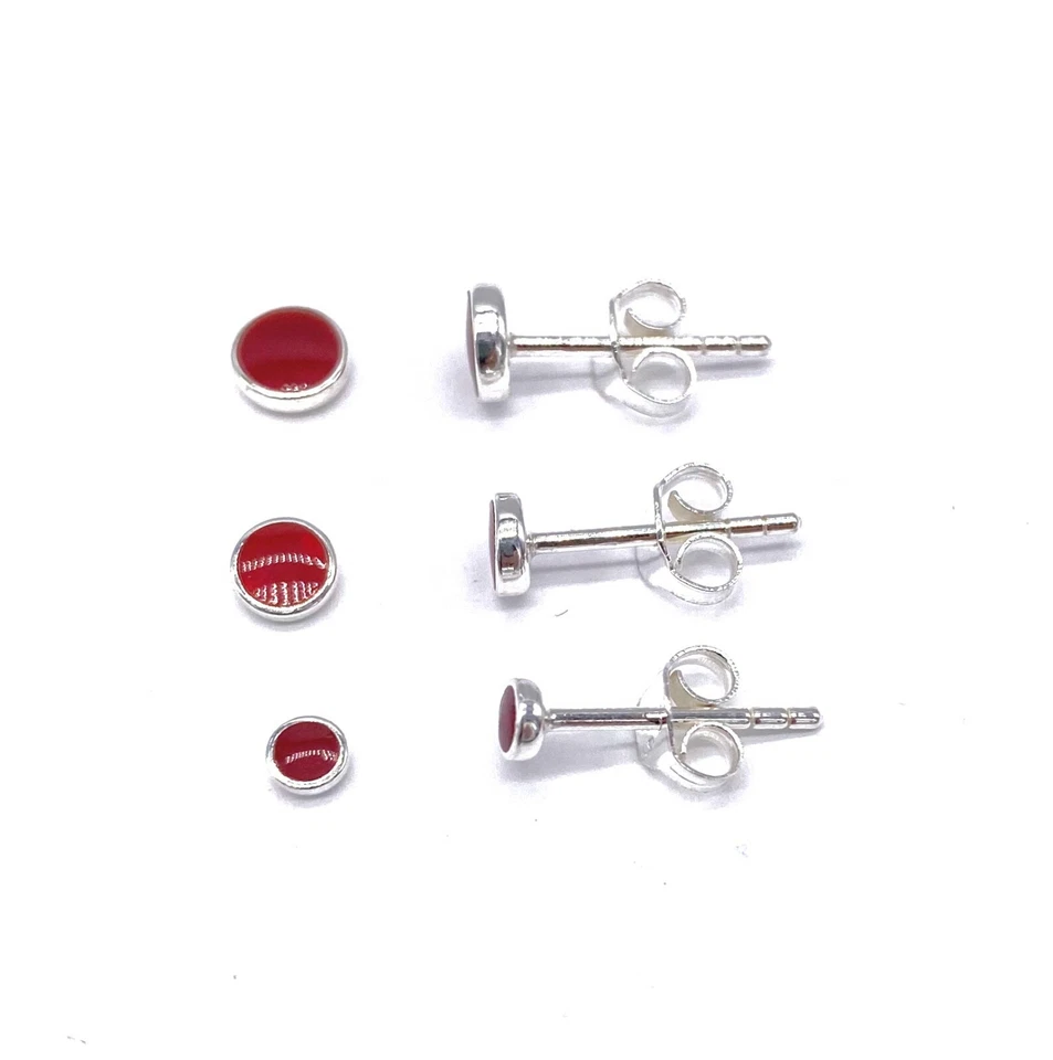 925 Sterling Silver Button Ball Stud Earrings Red Coral - Image 1 of 1