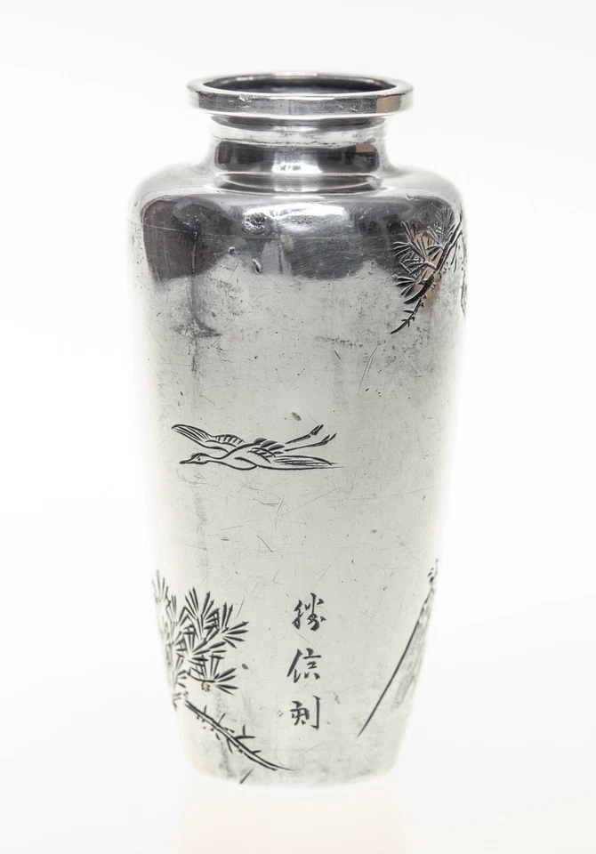 Jarrón japonés antiguo miniatura de plata - Era Meiji Foto 3 de 4