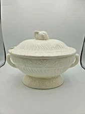 Vintage Ceramic Soup Tureen Server Bowl With Lid Handles White   SU01