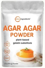 Micro Ingredients Agar Agar Powder, 1lb| Vegan Substitute for Beef Gelatin