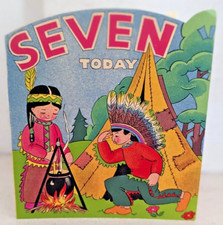 Vtg 1930's 1940's Children Playing Birthday 7 Seven UNUSED Greeting Card EB8924