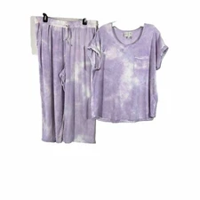 Olive & Oak purple tie-dye short sleeve 2 piece pajama set with pants Women's XL