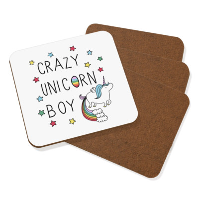 Crazy Unicorn Junge Untersetzer Getränke Matte 4er Set - Lustige Regenbögen
