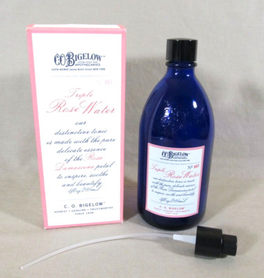 C.O. Bigelow Triple Rose Water Vintage Cobalt Blue Glass Bottle - Empty in Box
