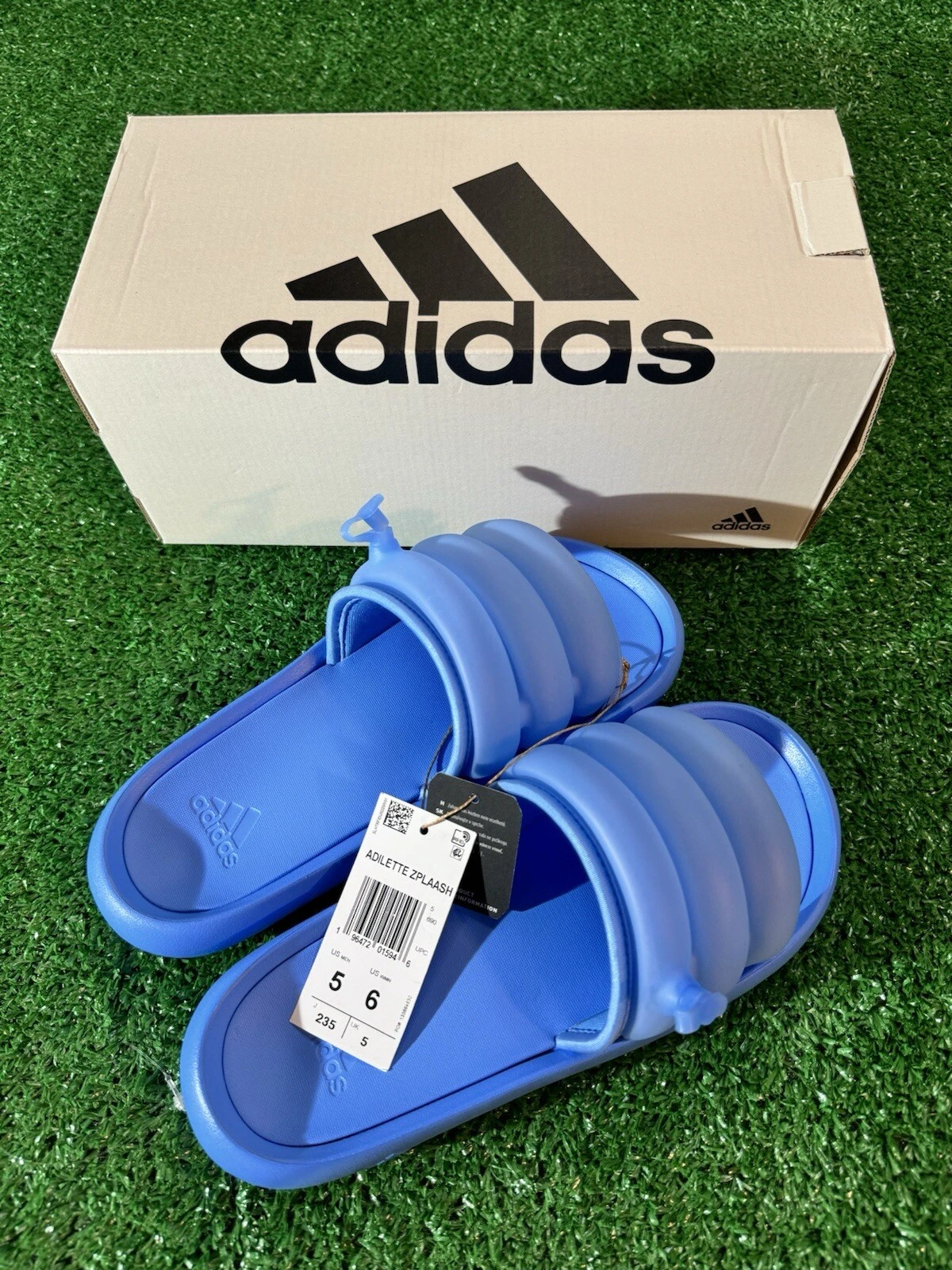 Slides donna Adidas ZPLAASH taglia 6 (IF8663) blu a scoppio autentiche nuove con scatola