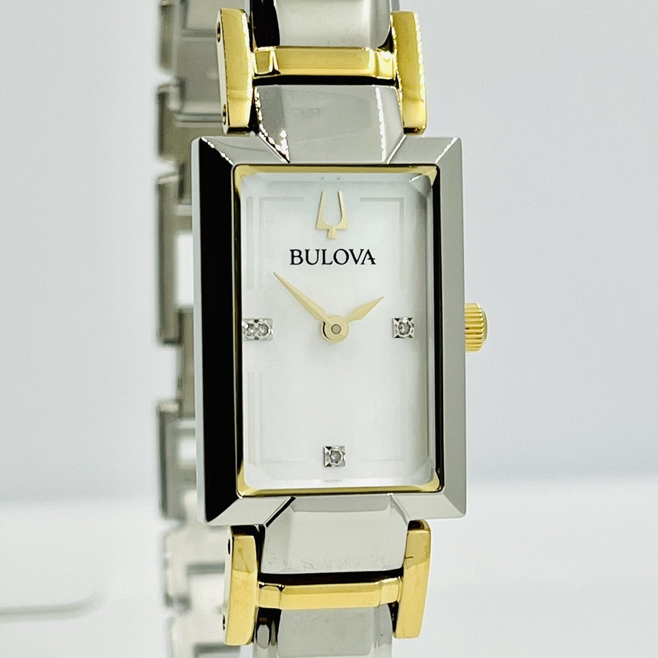 Bulova Women's Classic Bangle Two-Tone Rectangle Stainless Steel Watch ...