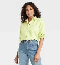 Universal Thread Women's XS Long Sleeve Flannel Button-Down Shirt Light Green