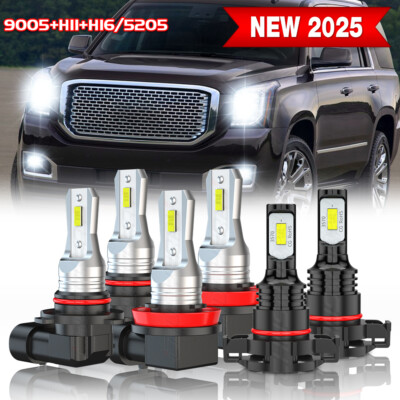 For GMC Yukon XL 2015-2020 Combo LED Headlight Bulbs High/Low Beam+Fog Light 6x
