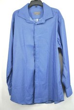 Perry Ellis Mens Blue Portfolio Tech Shirt Dobby Stripe Slim Fit Dress Shirt 16