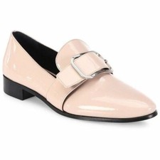 PRADA ICONIC NUDE PATENT SILVER LOGO BUCKLE LOAFERS EU 38 LOVE SHOES SOLD AS IS