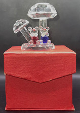 Crystal Glass Cut Pair Of Mushroom Friends Figurine-red Box Vtg