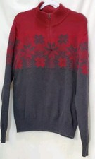 Weatherproof Sweater Mens L Red Gray 1/4 Zip Nordic Winter Geometric
