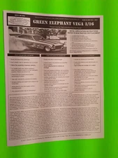 Instruction Sheet Chevy Vega Funny Car 1/16 Green Elephant Same as Revell