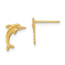 14k Yellow Gold Dolphin Stud Earrings Perfect Gift for Her