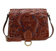 Patricia Nash ILINA Cut Out Tooled Leather Crossbody HandBag Whiskey Brown nwt