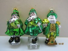 GLASS SANTA IRISH ORNAMENTS, SET OF 3
