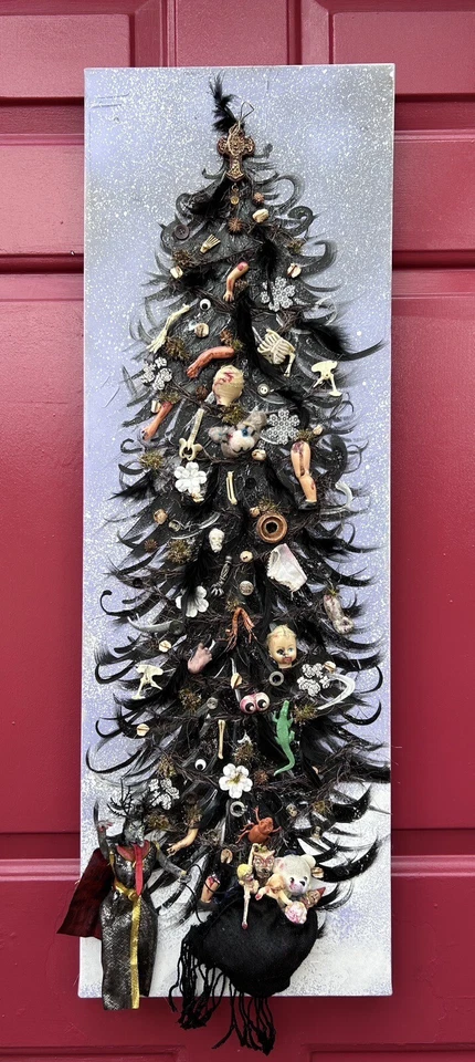 Original 36”x12” Medios Mixtos Krampus 'Krampusnacht' Malvado Santa Navidad Oscura Foto 2 de 4