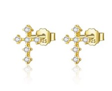 NEW Unisex 14k Gold S925 Simulated Diamond Cross Stud Earrings, 0.6 x 0.8cm