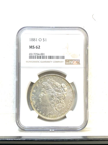 UNITED STATES US  1881 - O  MORGAN DOLLAR GEM MS 62 NGC RARE GRADE CV $490US