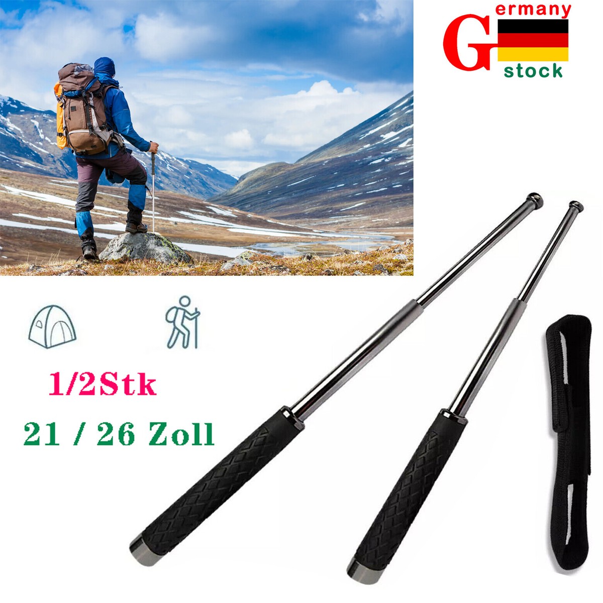 Bastones de senderismo de 26/21 pulgadas bastón telescópico bastón de senderismo bastón de trekking 1/2 ud. DE