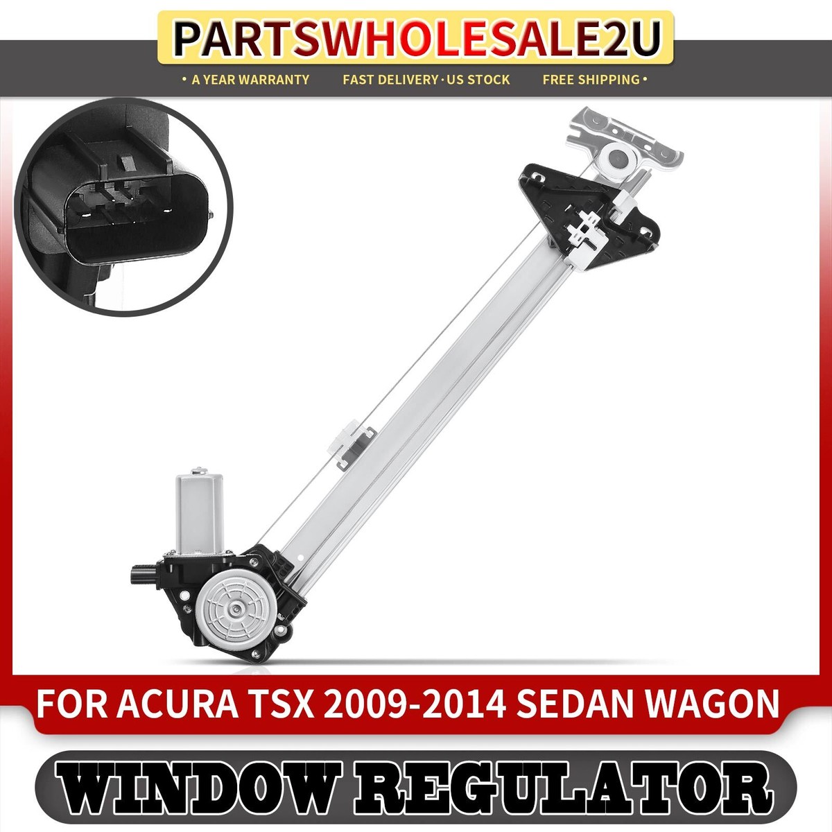Front Left Driver Side Window Regulator w/ 6-Pins Motor for Acura