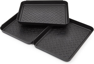 Farmlyn Creek Black Plastic Boot Trays for Under Sink, Entryway (13.7 x 10.6 ...