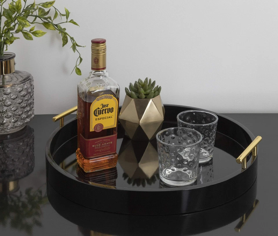 Bandeja Redonda Moderna Lipton, Diámetro 18", Negra y Dorada, Acento Decorativo Tra... Foto 4 de 4