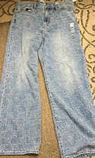 PacSun Men's Baggy Wide-Leg Jeans Blue Light Acid Wash Denim 5-Pocket