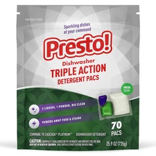 Amazon Brand -  Triple Action Dishwasher Pacs, Anti-Spotting, Fresh Scent, 70 Co