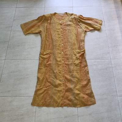 Marina Rinaldi Striped Linen Shirt Dress Size 25 L Flax Button Front No Flaws