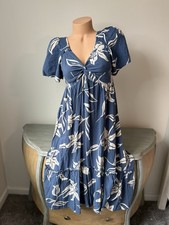 Angie Dress L Blue Floral Tiered Twist Boho Beachy Romantic Cottagecore Smocked
