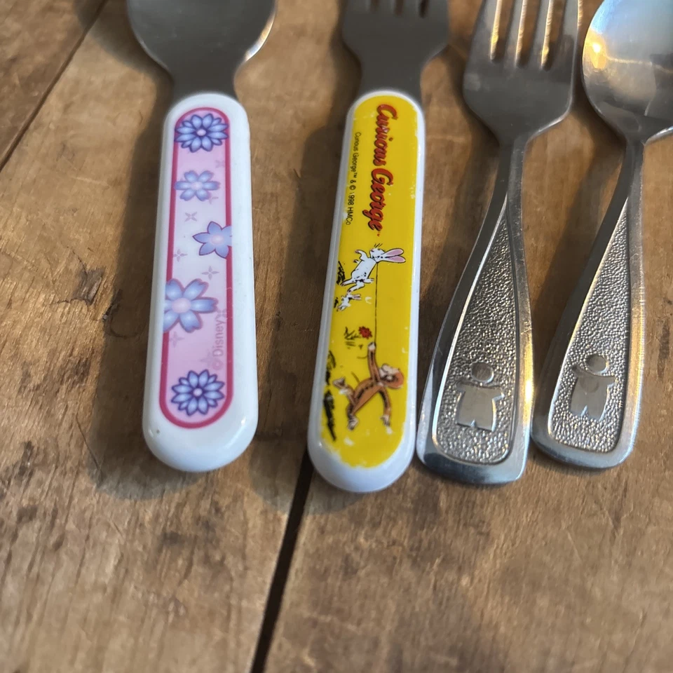 Винтажная детская посуда вилка и ложка 1990-е Curious George Disney Avon смешанный лот - Изображение 3 из 4