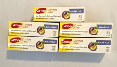 Lot of 5 Carmex Comfort Care Lip Balm Sugar Plum Colloidal Oatmeal .15 Oz Ea NIB