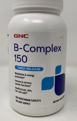 GNC B-COMPLEX 150 VEGETARIAN TIMED RELEASE CAPLETS- BOTTTLE OF 100- EXPIRES 6/27